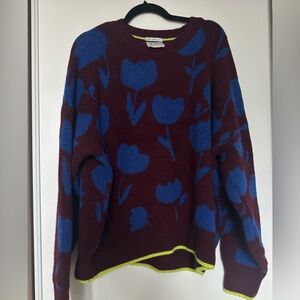 Scotch and Soda Floral Knit Sweater - Burgundy and Blue